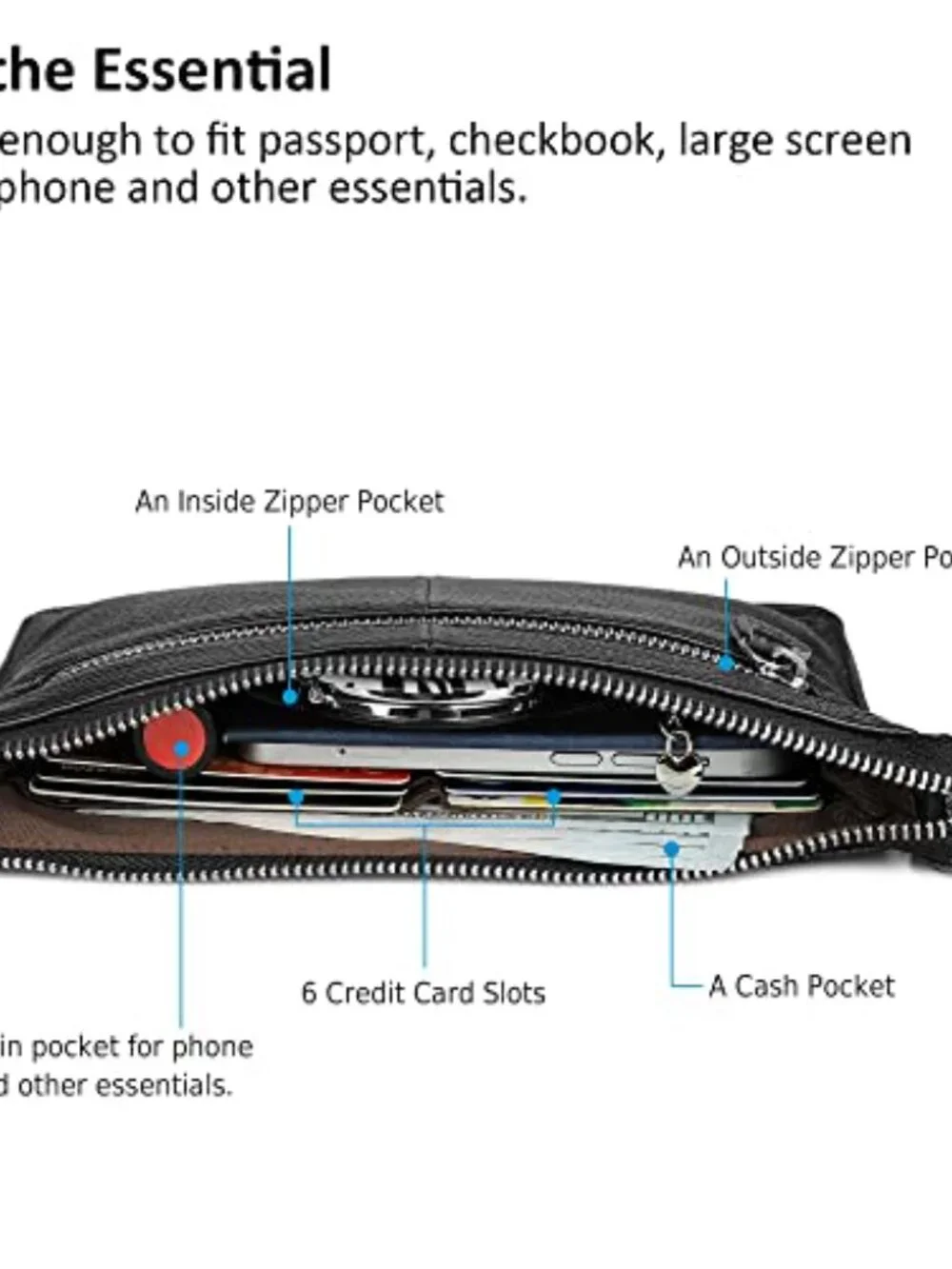 Genuine Leather Wristlet Clutch Crossbody Bag with RFID Card Slots